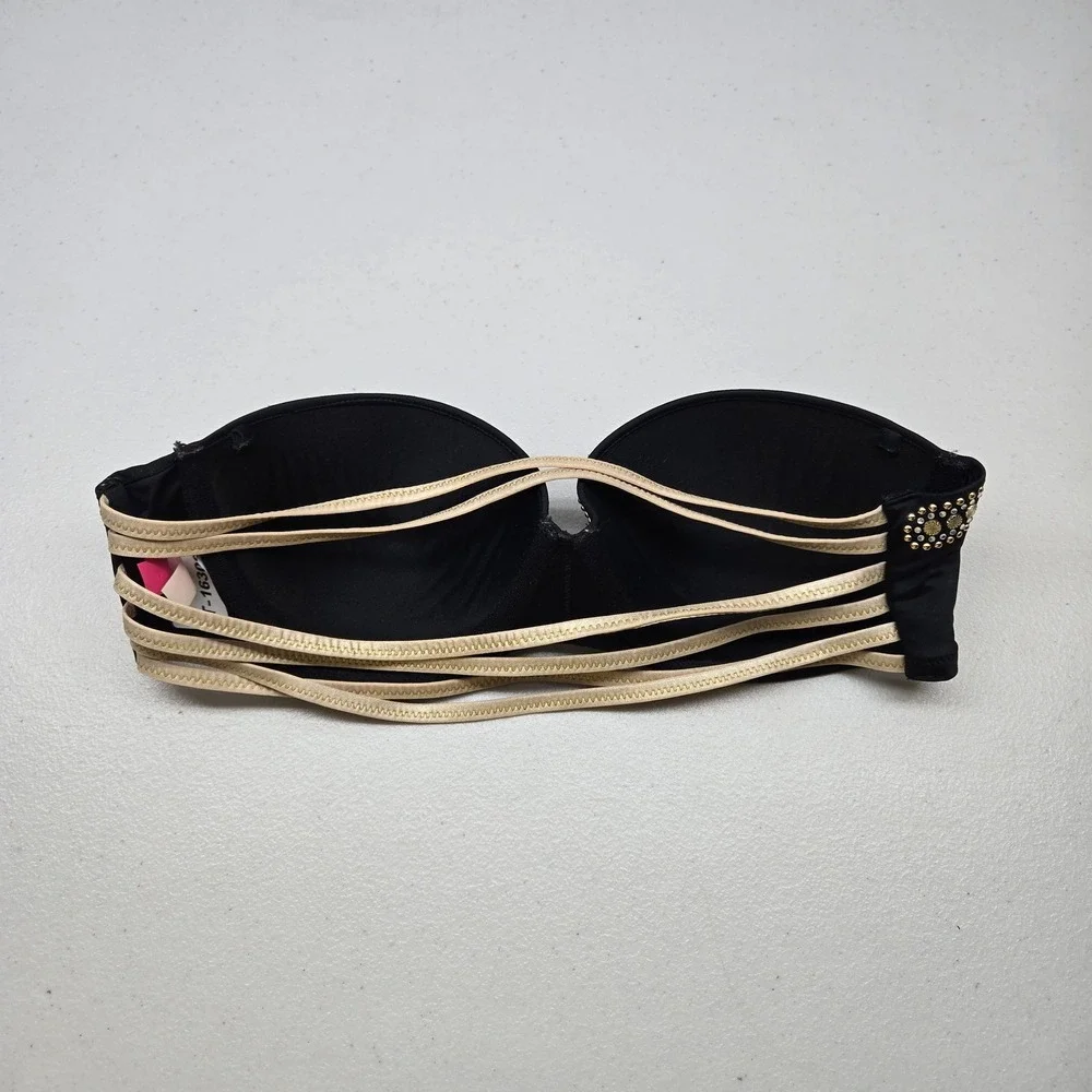 Victoria's Secret Women Swimwear 34B Black Strapless Underwired Rhinestone READ